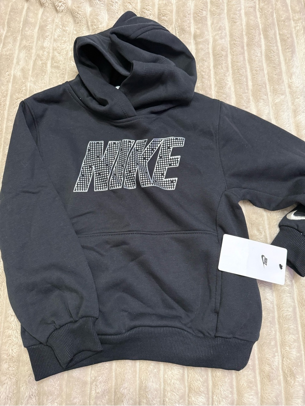 Nike Black Kids Turtleneck Hoodie with White Logo size 6